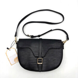 NEW Amy Miller Corocco Black Faux Snakeskin Leather Crossbody Crescent Purse